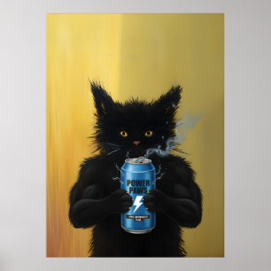 Poster Bebida Energética Gato Preto Engraçado Treino de g