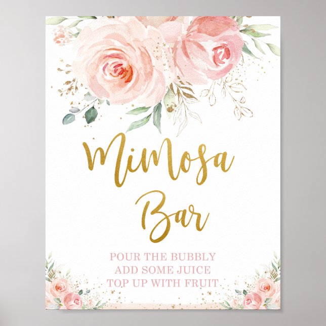 Poster Bebida Espumante Barra Mimosa Floral Rosa Chic Blu (Frente)