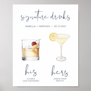 Poster Bebida Signature CAITLIN Navy Watercolor Cocktail