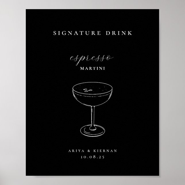 Poster Bebida Signature Espresso Martini Bar de Casamento (Frente)