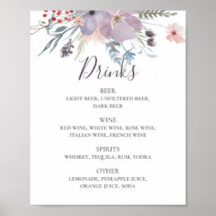 Poster Bebidas alcoólicas de casamentos florais de cor a