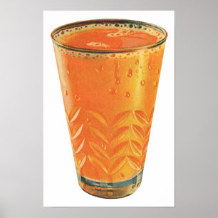 Póster Bebidas Antigas, Copo de Suco de Laranja no Café d