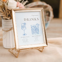 Bebidas Assinadas Por Arte De Linha Floral Azul Fr