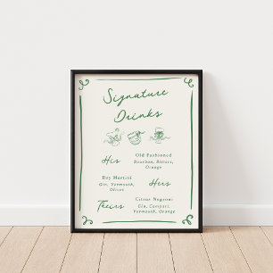 Poster Bebidas Assinaturas Verdes Desenhadas à Mão Capric