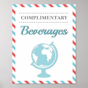 Poster Bebidas Bebidas Linha de Avião Viagem azul Vermelh