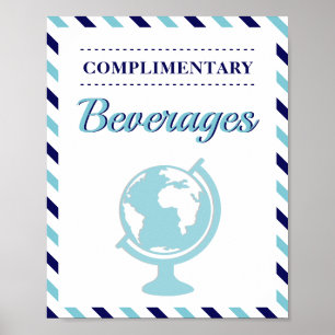 Poster Bebidas Bebidas Marinho Avião Viagem Azul