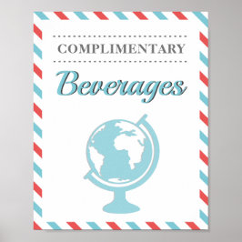 Poster Bebidas Bebidas Vermelho Azul Viagem Avião Companh