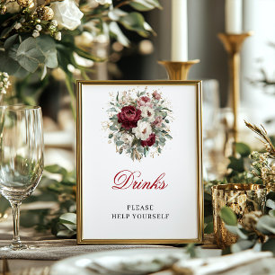 Poster Bebidas Burgundy Blush Dourado Sinal 8x10 Evento d
