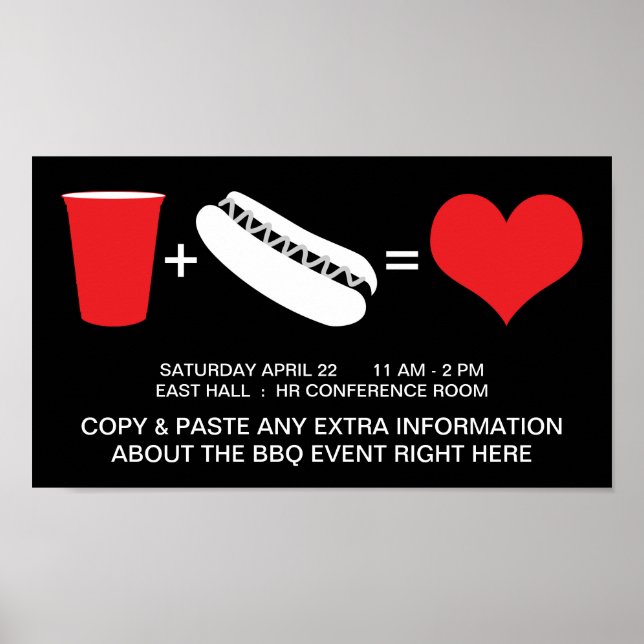 Poster bebidas + cachorros-quentes = amor (Frente)