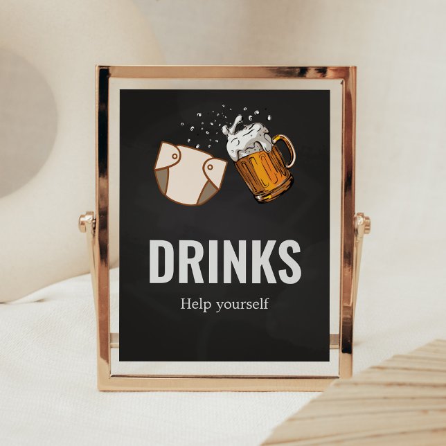 Poster Bebidas Chás de fraldas de Huggies e Chuggies (Beer And Diaper Baby is Brewing Baby Shower
Drinks Sign)
