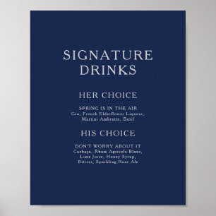Poster Bebidas Clássicas com Assinatura Azul-Navy Prata M