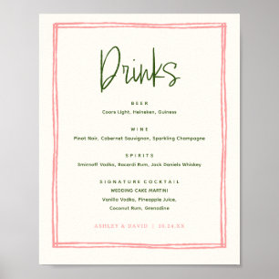Poster Bebidas Coloridas de Rosa e Verde Divertidas no Ba