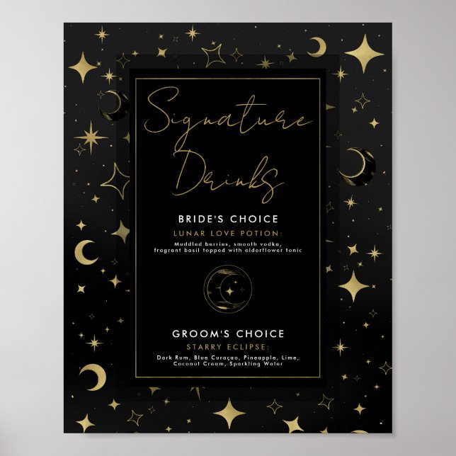 Poster Bebidas com assinatura Black & Gold Celestial Moon (Frente)