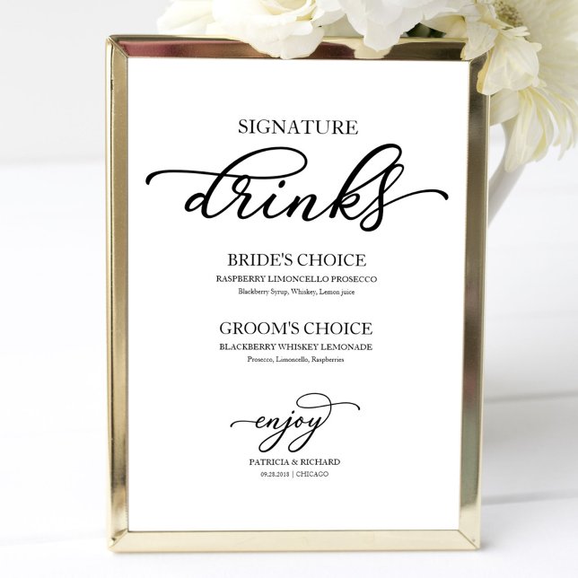 Poster Bebidas com Assinatura Chic Black Script (Criador carregado)
