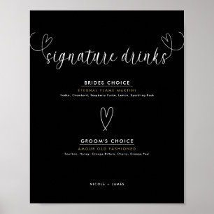 Poster Bebidas com Assinatura Corações Modernos Casamento