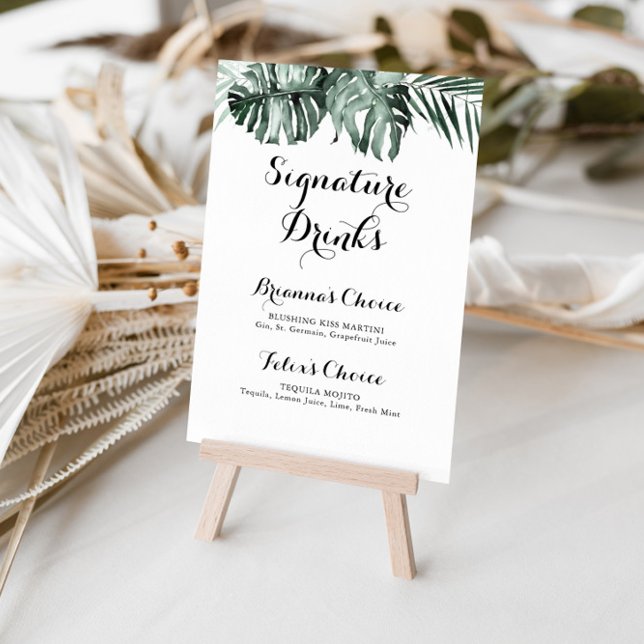 Poster Bebidas com assinatura de flores brancas da vegeta (Criador carregado)