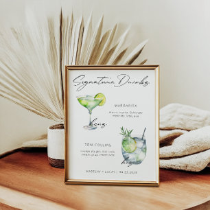 Poster Bebidas com assinatura Preto Branco Moderno 