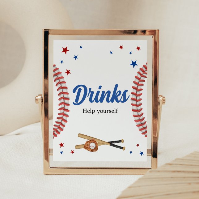 Poster Bebidas com Chá de fraldas de Baseball em Todas as (Sports Baby Shower Drinks Sign)