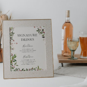 Poster Bebidas com Champagne Botânico Elegante de Fim de