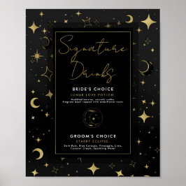 Poster Bebidas com Estilo Black & Gold Lua Celestial Estr
