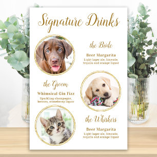 Poster Bebidas com Estilo Elegante Dourado Pet Casamento