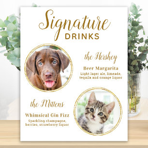 Poster Bebidas com Estilo Elegante Pet Dourado Casamento 