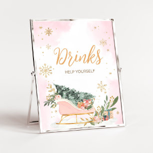 Poster Bebidas com flocos de neve Dourados cor-de-rosa-in