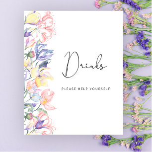 Poster Bebidas com flores silvestres em aquarela sirvam-s