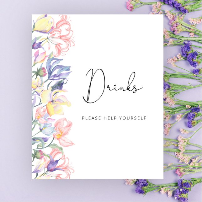 Poster Bebidas com flores silvestres em aquarela sirvam-s (Criador carregado)