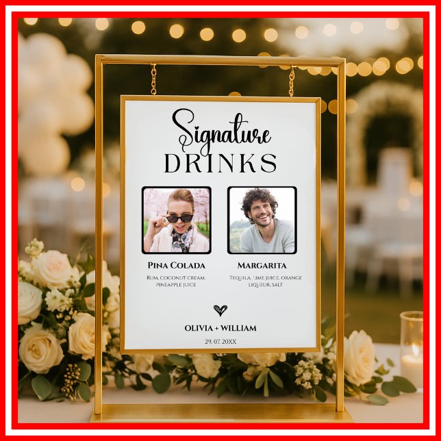 Poster Bebidas com Foto de Assinatura Placa de Bar de Cas (Criador carregado)
