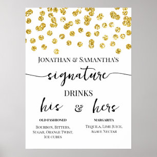 Poster Bebidas com Pontos de Brilho Dourado Assinatura Ca