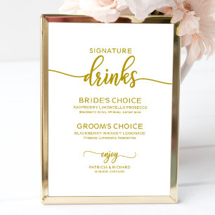 Poster Bebidas com Sabor de Elegância Letra Dourada para