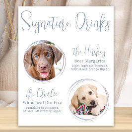 Poster Bebidas com Selo Casamento de Pet Azul Empoeirado 