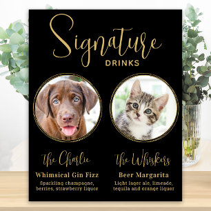 Poster Bebidas com Selo de Pet Preto Dourado para Casamen