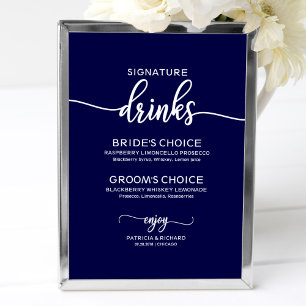 Poster Bebidas com Selo Elegante Sinal de Casamento Azul-