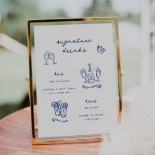 Poster Bebidas de Assinatura Azul Caprichosa Casamento