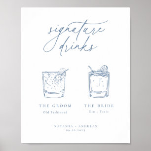 Poster Bebidas de Assinatura Azul Minimalistas Chic Conte