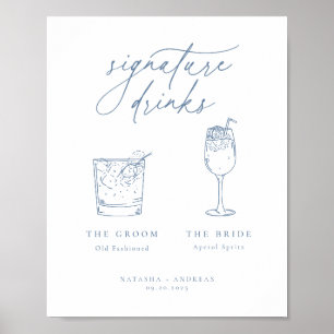 Poster Bebidas de Assinatura Azul Minimalistas Chic Conte