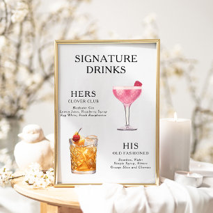 Poster Bebidas de Assinatura Cartaz de Menu de Coquetel d