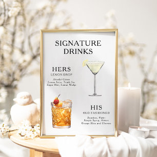 Poster Bebidas de Assinatura Cartaz de Menu de Coquetel d
