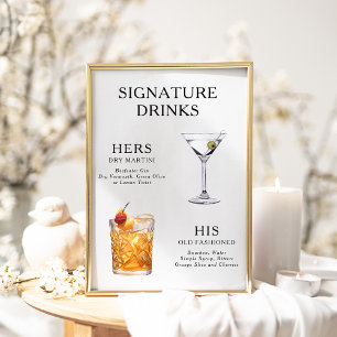 Poster Bebidas de Assinatura Cartaz de Menu de Coquetel d