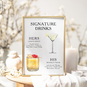 Poster Bebidas de Assinatura Cartaz de Menu de Coquetel d