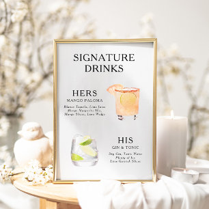 Poster Bebidas de Assinatura Cartaz de Menu de Coquetel d