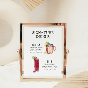 Poster Bebidas de Assinatura Cartaz de Menu de Coquetel d