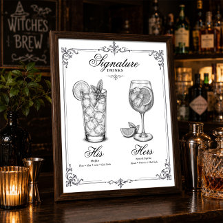 Poster Bebidas de Assinatura Casal em Casamento