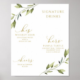 Poster Bebidas de Assinatura Casamento Coquetéis Verde Do