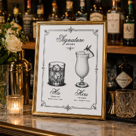 Poster Bebidas de Assinatura Casamento Dele e Dela