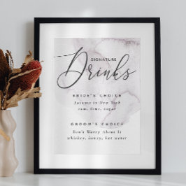 Poster Bebidas de assinatura. Casamento elegante roxo e D