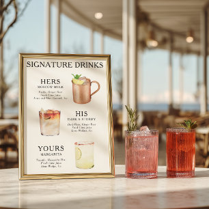 Poster Bebidas de Assinatura Coquetel de Casamento