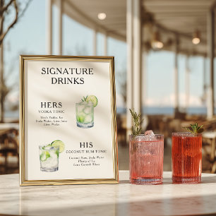 Poster Bebidas de Assinatura Coquetel de Casamento